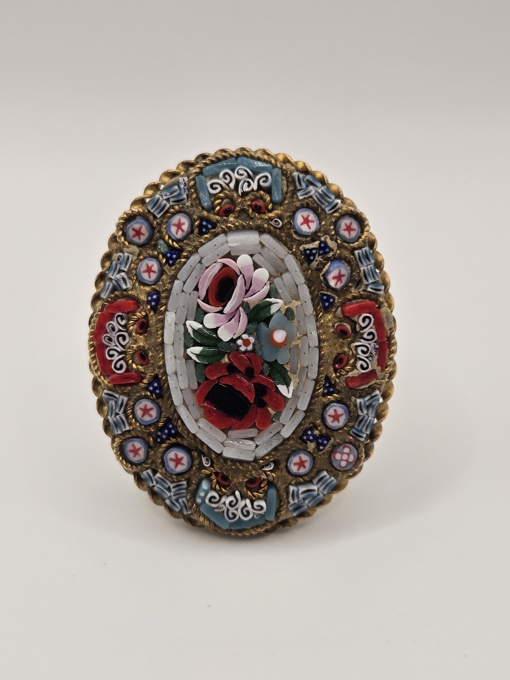 Vintage Italian Micro Mosaic Floral Brooch – Brass Setting - Picture 3 of 6